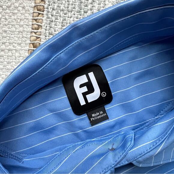 FootJoy Blue White Striped Short Sleeve Polo Shirt Men’s Size Large - Picture 5 of 7